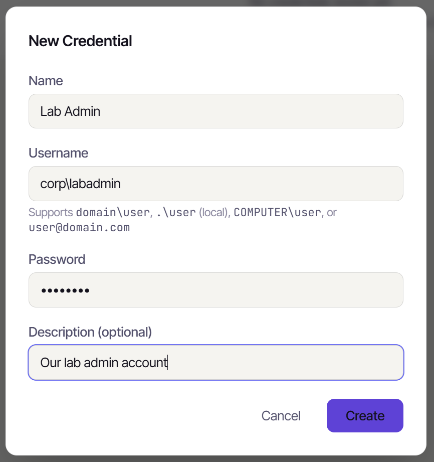 Creating a new deployment credential