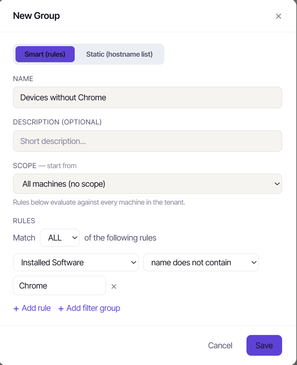 Creating a smart group: Devices without Chrome